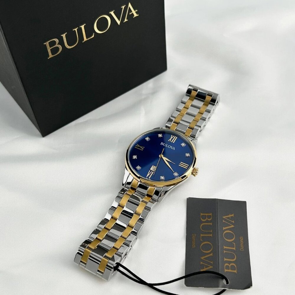 Bulova Men's Blue Diamond Dial & Two Tone Bracelet Quartz Watch 40mm